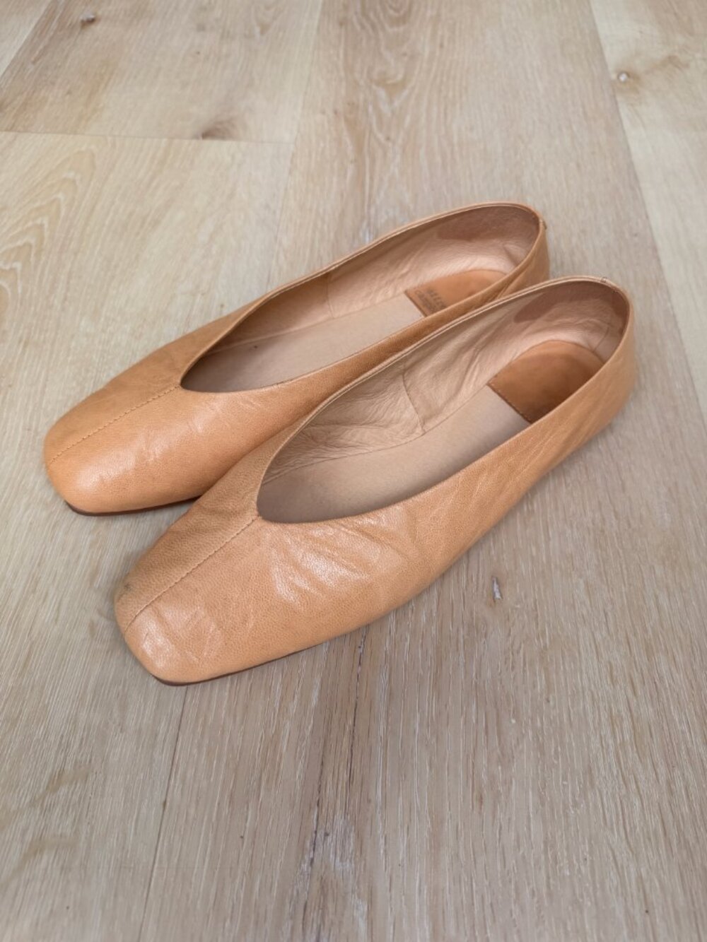 Jeffrey Campbell Fathom Square Toe Leather Ballet Flats Apricot Tan 8.5